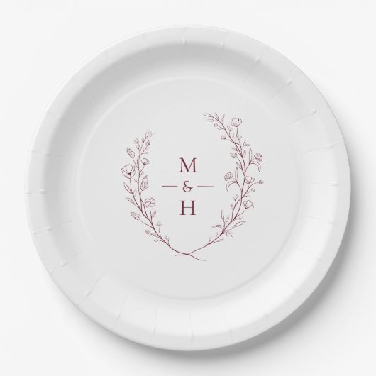 Boho Moderne Botanische Monogramm-Hochzeitsfeier Pappteller (Vorderseite)
