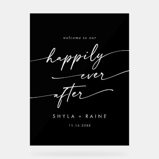 Boho Moderne glücklich weiße Schwarze Hochzeit Wil Acrylschild (Vorderseite)