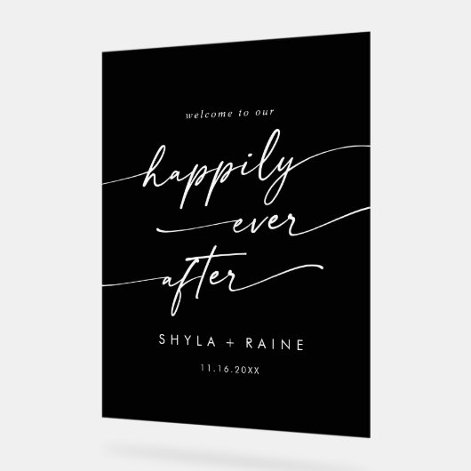 Boho Moderne glücklich weiße Schwarze Hochzeit Wil Acrylschild (Winkel)