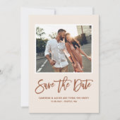 Boho Moderne Kalligrafie Terracotta Foto Save The Date (Vorderseite)