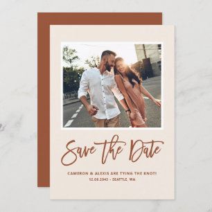 Boho Moderne Kalligrafie Terracotta Foto Save The Date