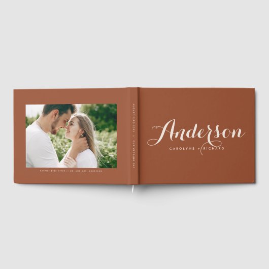 Boho Moderne Kalligrafie Terracotta Wedding Gästebuch (Voll)