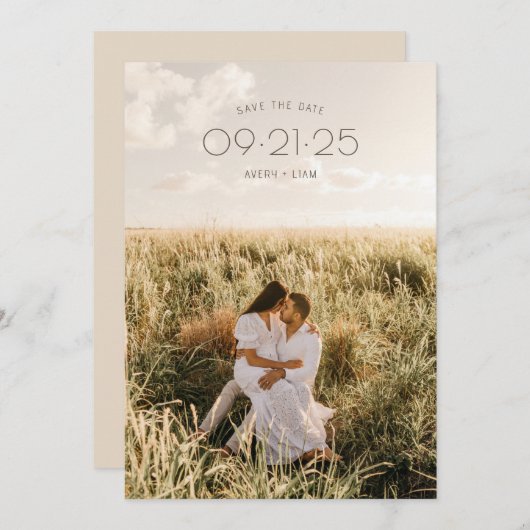 Boho Moderne Minimalistische, rustikale, neutrale Save The Date (Vorne/Hinten)