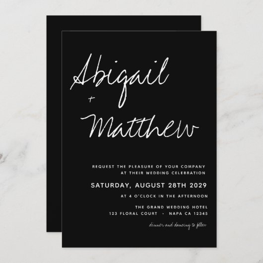 Boho Moderne Minimalistische Schwarz-Weiß-Hochzeit Einladung (Vorne/Hinten)