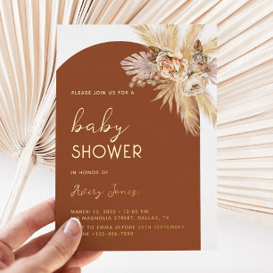 Boho Moderne Pampas Gras Bogen Baby Shower Gold Folieneinladung