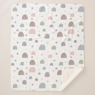 Boho moderne pastellfarbene Regenbogenstars Sherpadecke