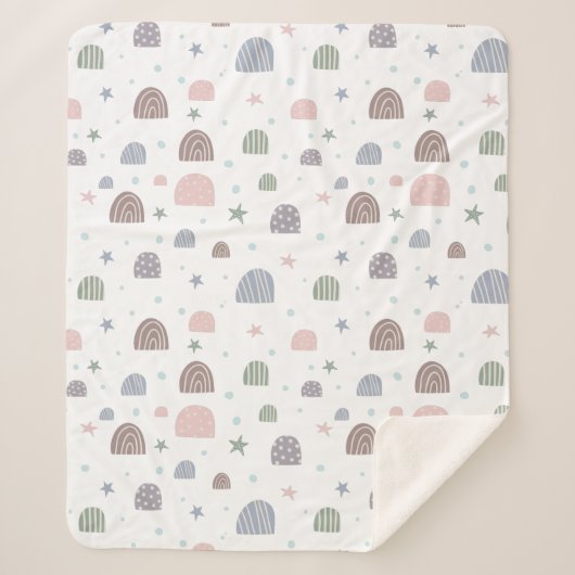 Boho moderne pastellfarbene Regenbogenstars Sherpadecke (Vorderseite)