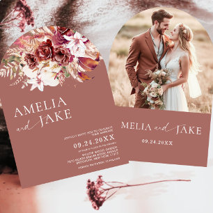 Boho Moderne Rosenholz-Foto-Tor-Hochzeit Einladung
