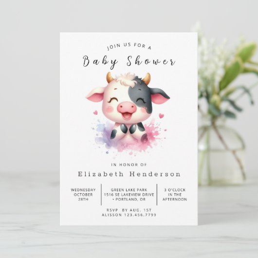 Boho Moderne Rustikale Kuh Babydusche Einladung (Stehend Vorderseite)