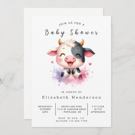 Boho Moderne Rustikale Kuh Babydusche Einladung (Vorne/Hinten)