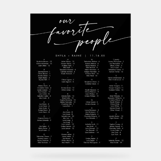 Boho Moderne Schwarz-Akryllische Hochzeitsstift Acrylschild (Vorderseite)