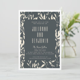 Boho Moderne Schwarze Hand Drawn Floral Wedding Einladung