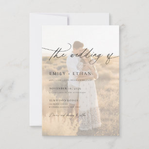 Boho Moderne Vellum-Overlay-Foto-QR-Code-Hochzeit Einladung