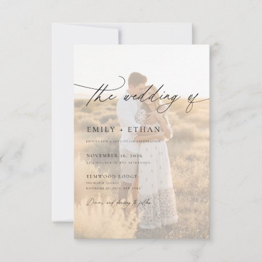 Boho Moderne Vellum-Overlay-Foto-QR-Code-Hochzeit  Einladung (Vorderseite)