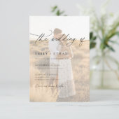 Boho Moderne Vellum-Overlay-Foto-QR-Code-Hochzeit  Einladung (Stehend Vorderseite)