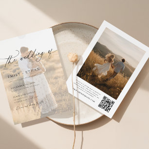 Boho Moderne Vellum-Overlay-Foto-QR-Code-Hochzeit  Einladung