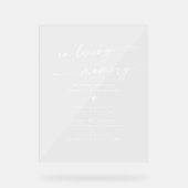 Boho moderne weiße Hochzeit in liebender Erinnerun Acrylschild (Vorderseite)