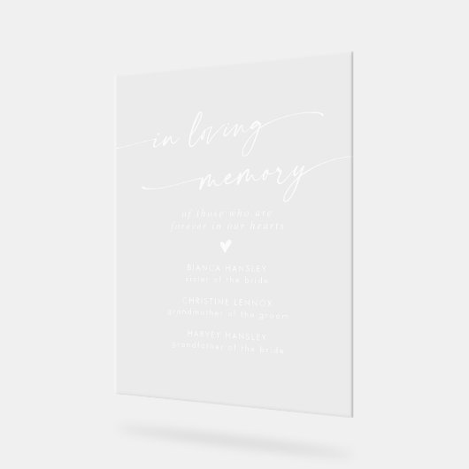 Boho moderne weiße Hochzeit in liebender Erinnerun Acrylschild (Winkel)