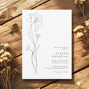 Boho Moderne Wildblumen-Zeichnung Lineare Kunst Ho Einladung