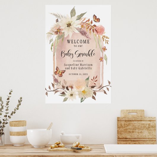 BOHO Moderner Fall Blumenrinkle Herzlich willkomme Poster (Küche)