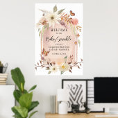 BOHO Moderner Fall Blumenrinkle Herzlich willkomme Poster (Heimbüro)