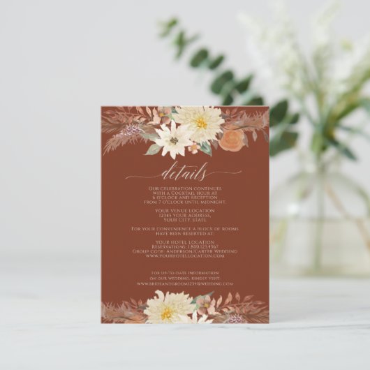 BOHO Moderner Fall Blumenwald Bio Siena Begleitkarte (Stehend Vorderseite)