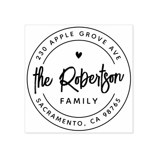 Boho Moderner Familienname Herzstück Rücksendeadre Gummistempel (Prägung)