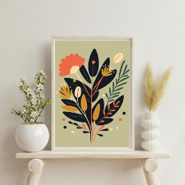 Boho Modernes Abstrakt Botanisches Blume Poster
