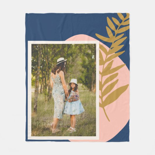 Boho Modernes Abstraktes botanisches Blue Custom F Fleecedecke (Vorderseite)