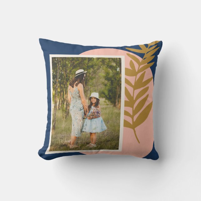 Boho Modernes Abstraktes botanisches Blue Custom F Kissen (Vorderseite)