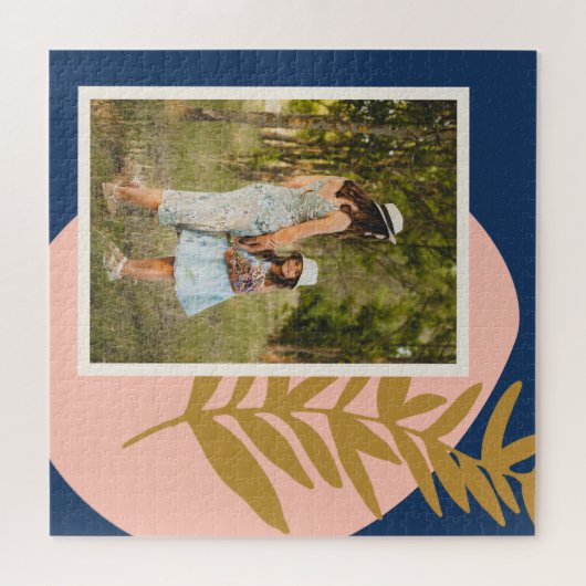 Boho Modernes Abstraktes botanisches Blue Custom F Puzzle (Horizontal)