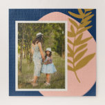Boho Modernes Abstraktes botanisches Blue Custom F Puzzle<br><div class="desc">Dieses stilvolle Puzzle bietet eine hübsche boho botanische Abbildung mit abstrakten Formen in Rosa,  Blau und Gold. Personalisieren Sie es mit Ihrem Namen und Foto. Tolle Geschenkidee!</div>