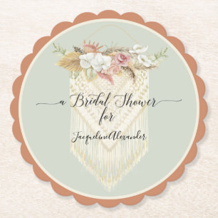 BOHO Modernes Blumengrün Macrame Brautparty Untersetzer