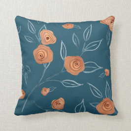 BOHO Modernes Floral Wasserfarbe Türkis Pfirsichle Kissen