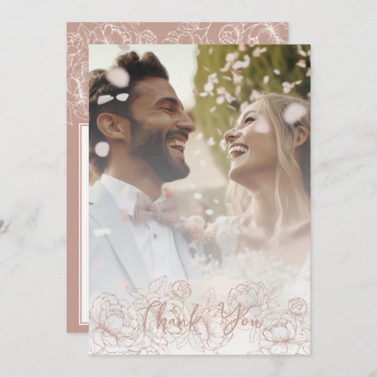 Boho Modernes Rosa Rosa Bläsernes Elegantes Foto Dankeskarte (Vorne/Hinten)