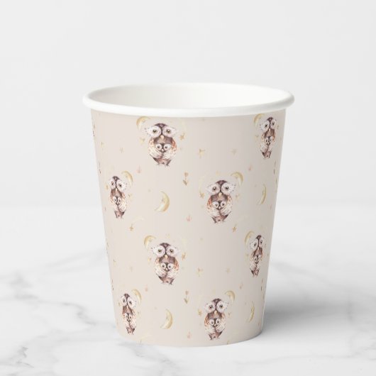 Boho Mommy and Baby Owl Pattern Baby Dusche Pappbecher (Rückseite)