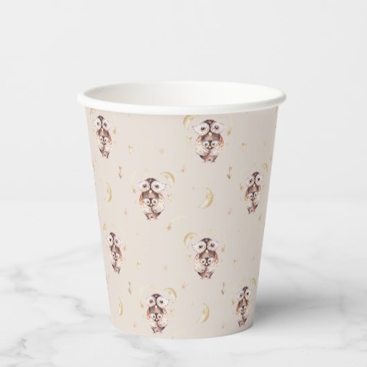 Boho Mommy and Baby Owl Pattern Baby Dusche Pappbecher (Vorderseite)