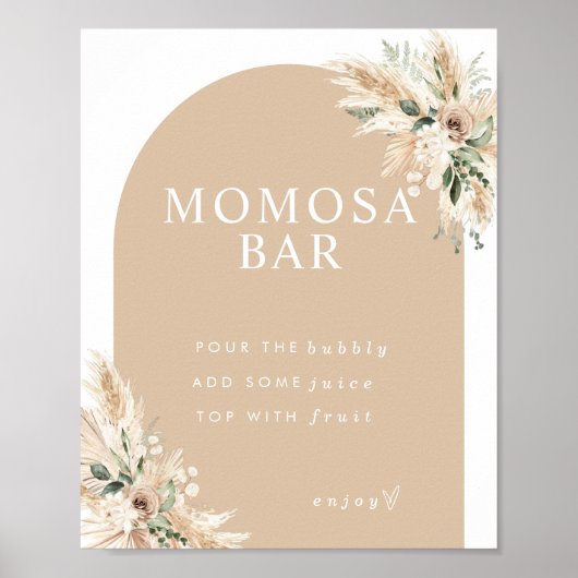 Boho Momosa Beige Pampas Grass Bar Poster (Vorne)