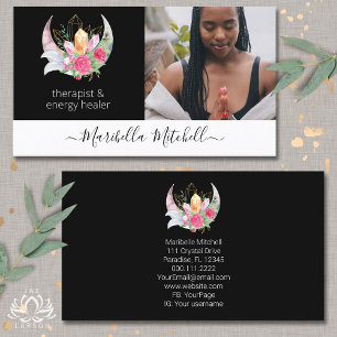 Boho Mond Kristalle Federn Blumen Federn Foto Visitenkarte