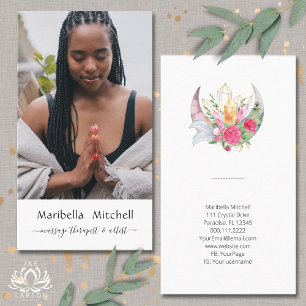 Boho Mond Kristalle Federn Blumen Vertikales Foto Visitenkarte