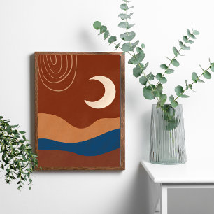 Boho Mond Landschaft Abstract Terrakotta Trendig Poster