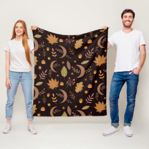Boho-Mond mit Herbstlaub-Muster    Fleecedecke