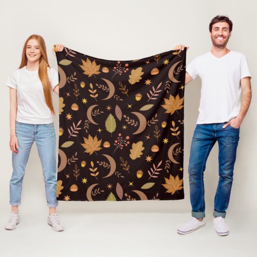 Boho-Mond mit Herbstlaub-Muster Fleecedecke (Beispiel)