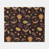 Boho-Mond mit Herbstlaub-Muster Fleecedecke (Vorderseite (Horizontal))