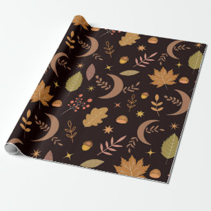 Boho-Mond mit Herbstlaub-Muster Geschenkpapier