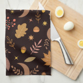 Boho-Mond mit Herbstlaub-Muster Geschirrtuch (Viertel Falte)