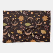 Boho-Mond mit Herbstlaub-Muster Geschirrtuch (Horizontal)