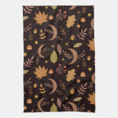 Boho-Mond mit Herbstlaub-Muster Geschirrtuch (Vertikal)