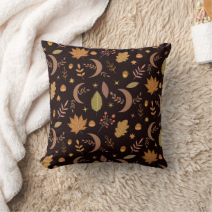 Boho-Mond mit Herbstlaub-Muster Kissen