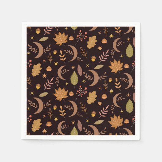 Boho-Mond mit Herbstlaub-Muster Serviette (Vorderseite)